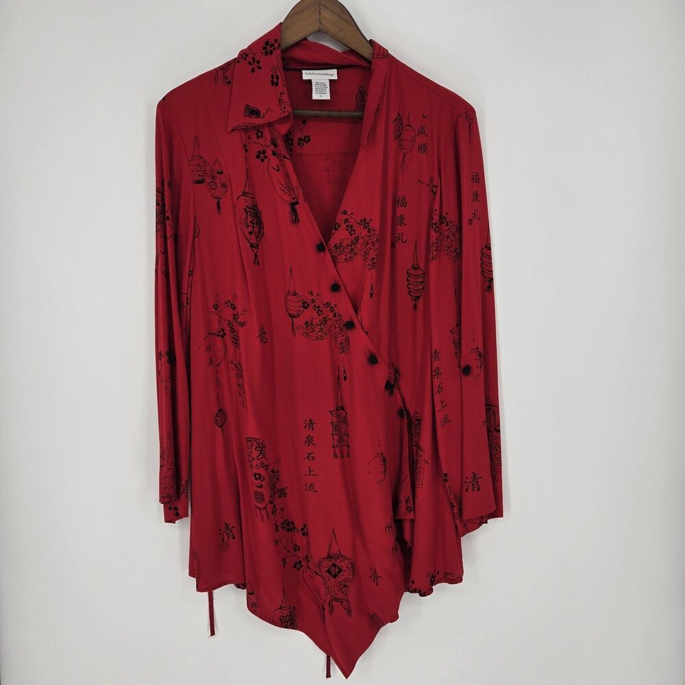Soft Surroundings Red Tunic Top with Black Print